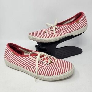 Hotters Womens Coral Pink & White Striped Canvas Lace Sneakers Size 9